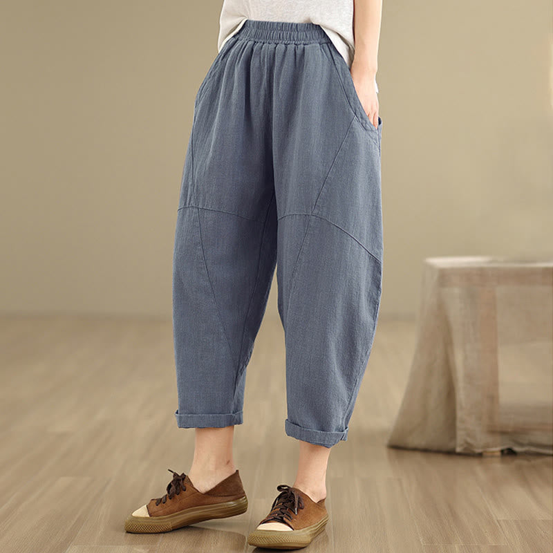 Pantalones harén de lino y algodón para mujer, de Buddha Stones, de primavera, tallas 7-8, color liso, con bolsillos - image 13