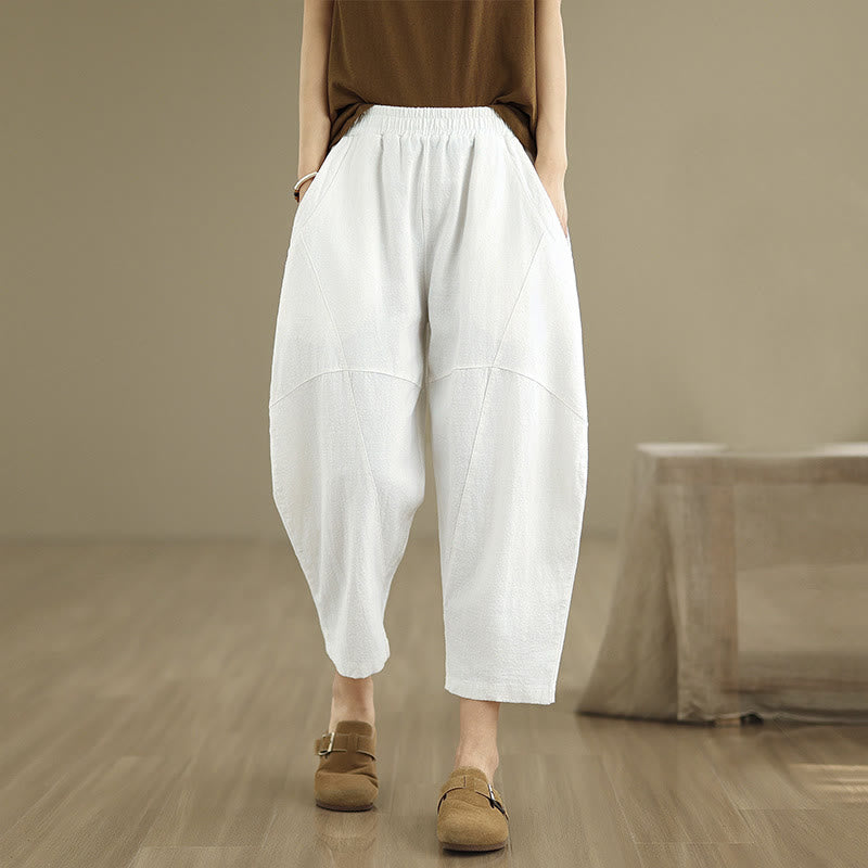 Pantalones harén de lino y algodón para mujer, de Buddha Stones, de primavera, tallas 7-8, color liso, con bolsillos - Blanco - US8-10，UK/AU12-14，EU40-42 (2XL) - image 20