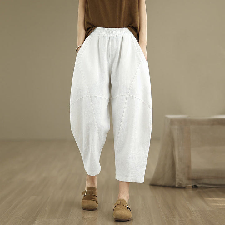 Pantalones harén de lino y algodón para mujer, de Buddha Stones, de primavera, tallas 7-8, color liso, con bolsillos - Blanco - US8-10，UK/AU12-14，EU40-42 (2XL) - image 20