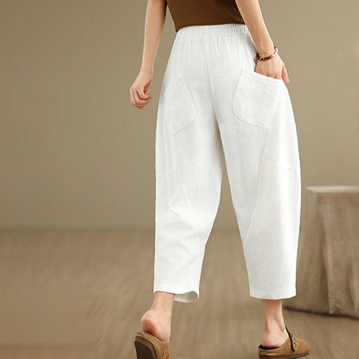 Pantalones harén de lino y algodón para mujer, de Buddha Stones, de primavera, tallas 7-8, color liso, con bolsillos - image 21