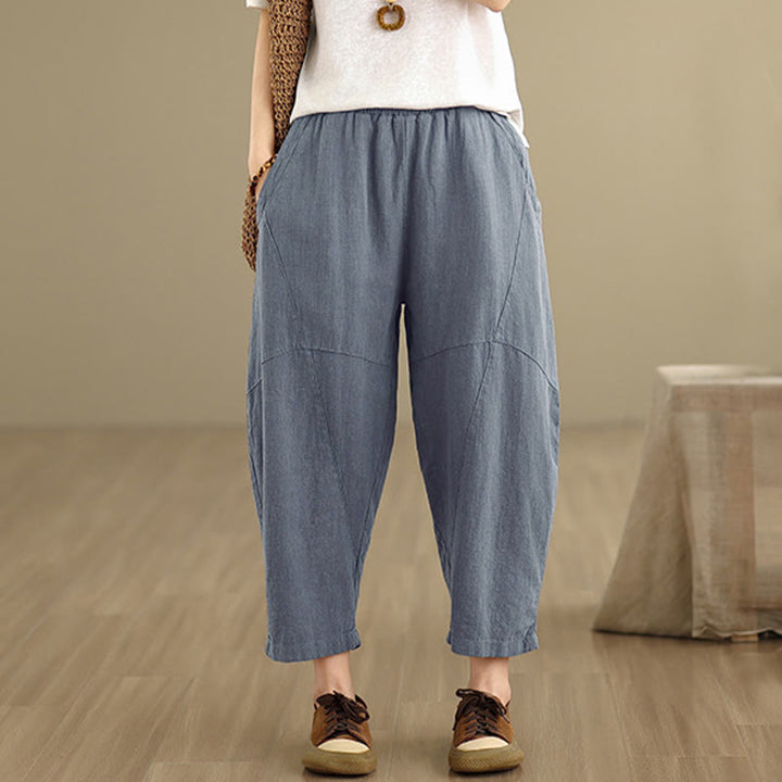 Pantalones harén de lino y algodón para mujer, de Buddha Stones, de primavera, tallas 7-8, color liso, con bolsillos - image 16