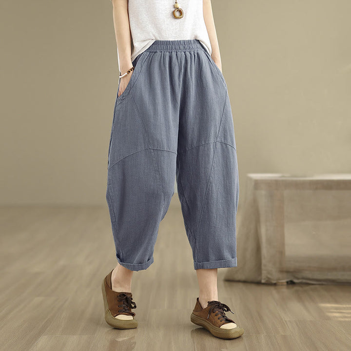 Pantalones harén de lino y algodón para mujer, de Buddha Stones, de primavera, tallas 7-8, color liso, con bolsillos - Azul acero - US8-10，UK/AU12-14，EU40-42 (2XL) - image 12