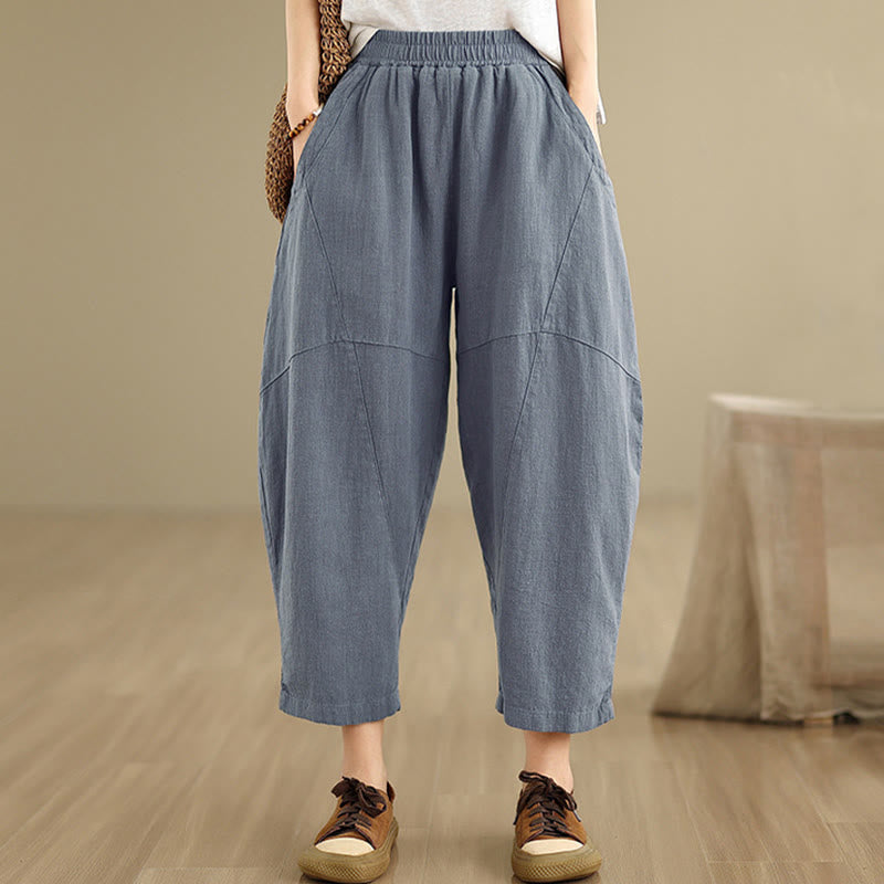 Pantalones harén de lino y algodón para mujer, de Buddha Stones, de primavera, tallas 7-8, color liso, con bolsillos - image 14