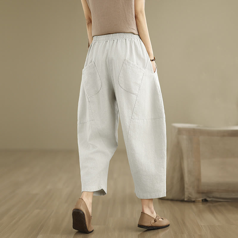 Pantalones harén de lino y algodón para mujer, de Buddha Stones, de primavera, tallas 7-8, color liso, con bolsillos - image 4