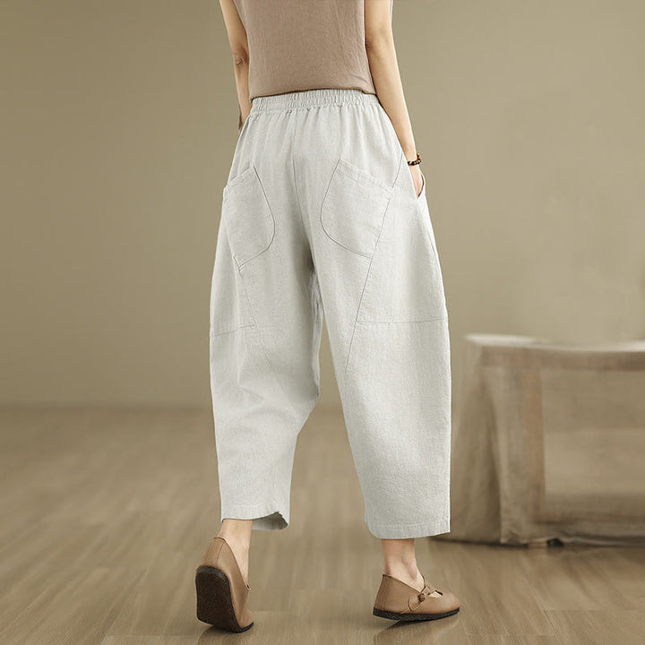 Pantalones harén de lino y algodón para mujer, de Buddha Stones, de primavera, tallas 7-8, color liso, con bolsillos - image 4