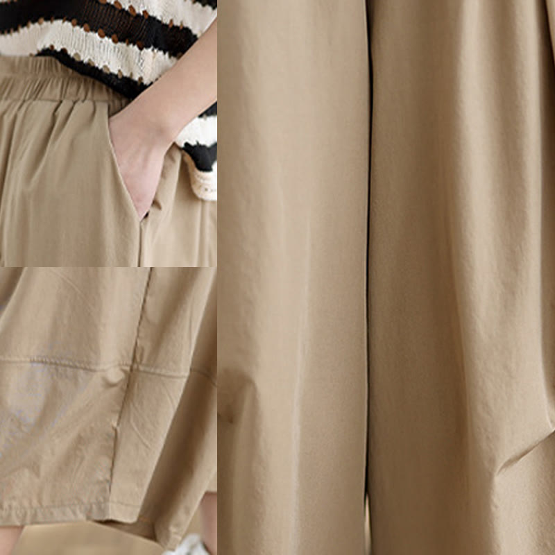 Pantalones anchos de algodón para mujer con diseño plisado irregular de verano Buddha Stones y bolsillos