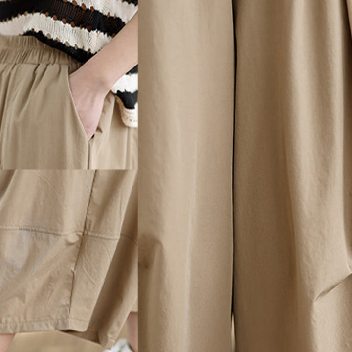 Pantalones anchos de algodón para mujer con diseño plisado irregular de verano Buddha Stones y bolsillos