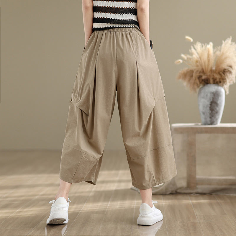 Pantalones anchos de algodón para mujer con diseño plisado irregular de verano Buddha Stones y bolsillos