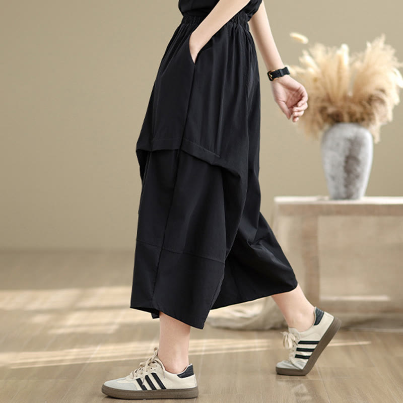 Pantalones anchos de algodón para mujer con diseño plisado irregular de verano Buddha Stones y bolsillos