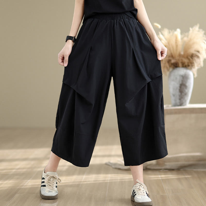 Pantalones anchos de algodón para mujer con diseño plisado irregular de verano Buddha Stones y bolsillos