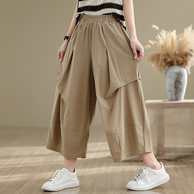 Pantalones anchos de algodón para mujer con diseño plisado irregular de verano Buddha Stones y bolsillos