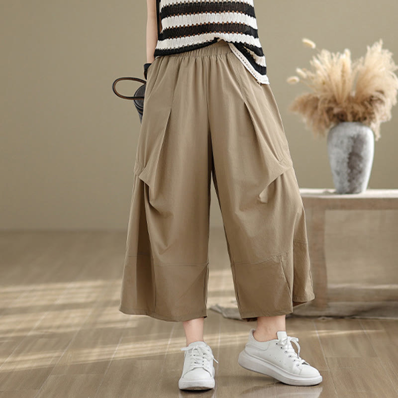 Pantalones anchos de algodón para mujer con diseño plisado irregular de verano Buddha Stones y bolsillos