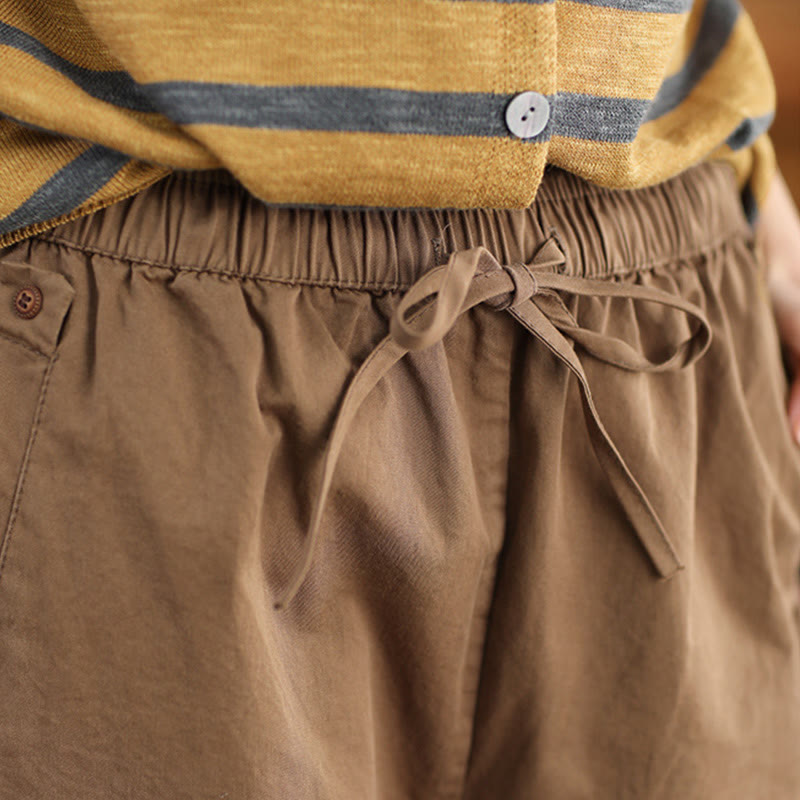 Pantalones harén de algodón con puños parcheados, informales, con bolsillos, para mujer