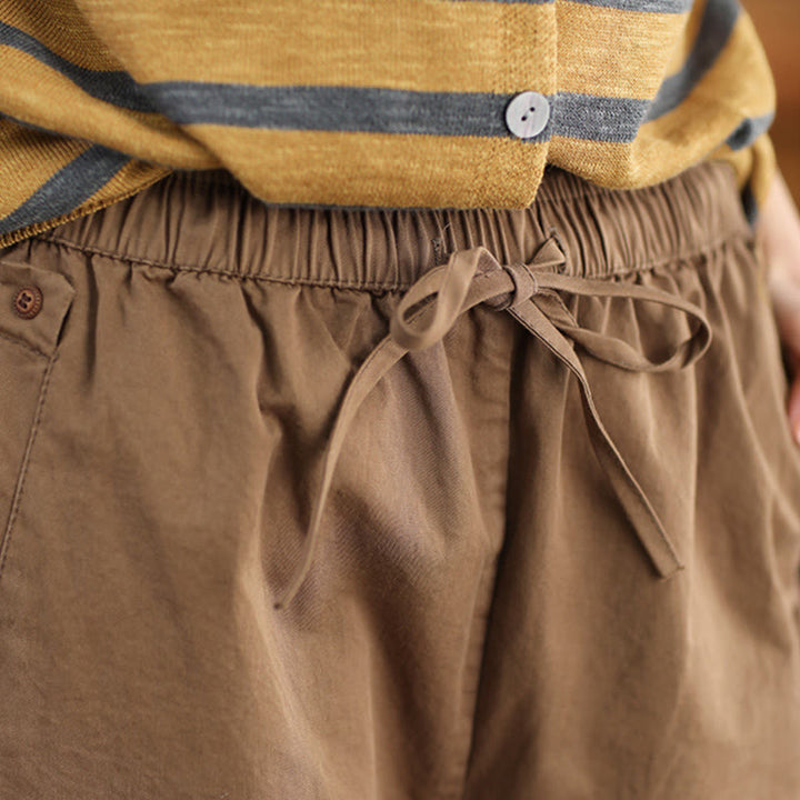 Pantalones harén de algodón con puños parcheados, informales, con bolsillos, para mujer