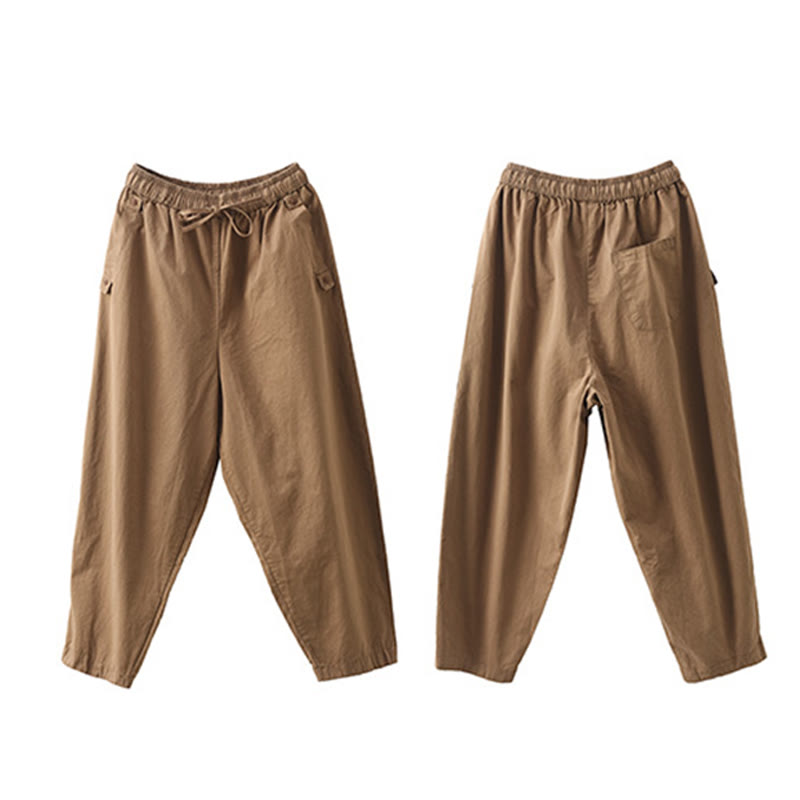 Pantalones harén de algodón con puños parcheados, informales, con bolsillos, para mujer - image 8