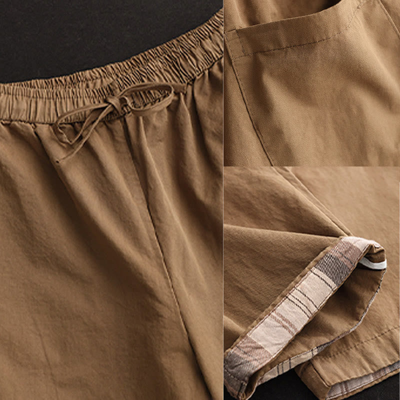 Pantalones harén de algodón con puños parcheados, informales, con bolsillos, para mujer