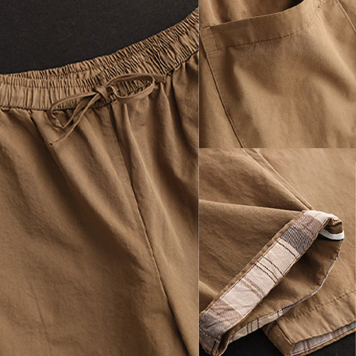 Pantalones harén de algodón con puños parcheados, informales, con bolsillos, para mujer