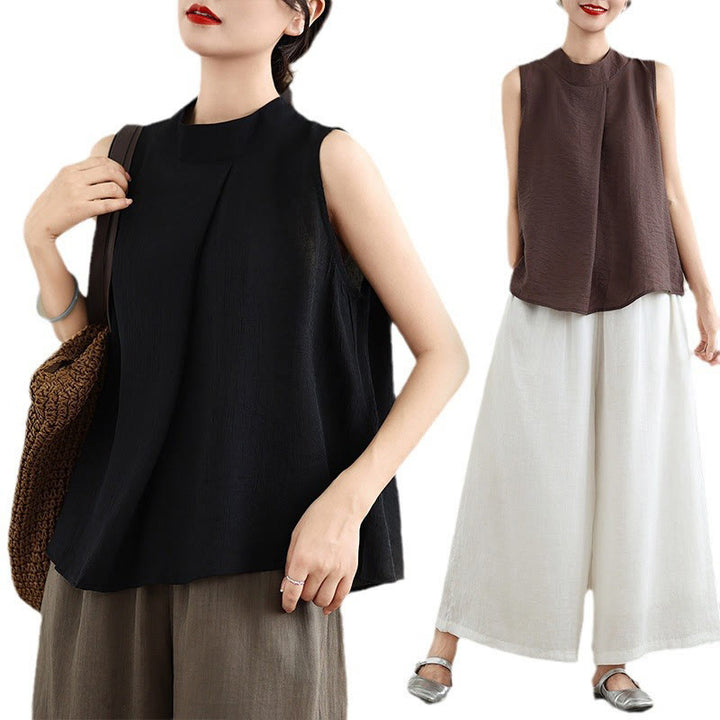 Chaleco sin mangas para mujer con cuello alto, diseño sencillo y espalda lisa, estampado de Buddha Stones. - image 24