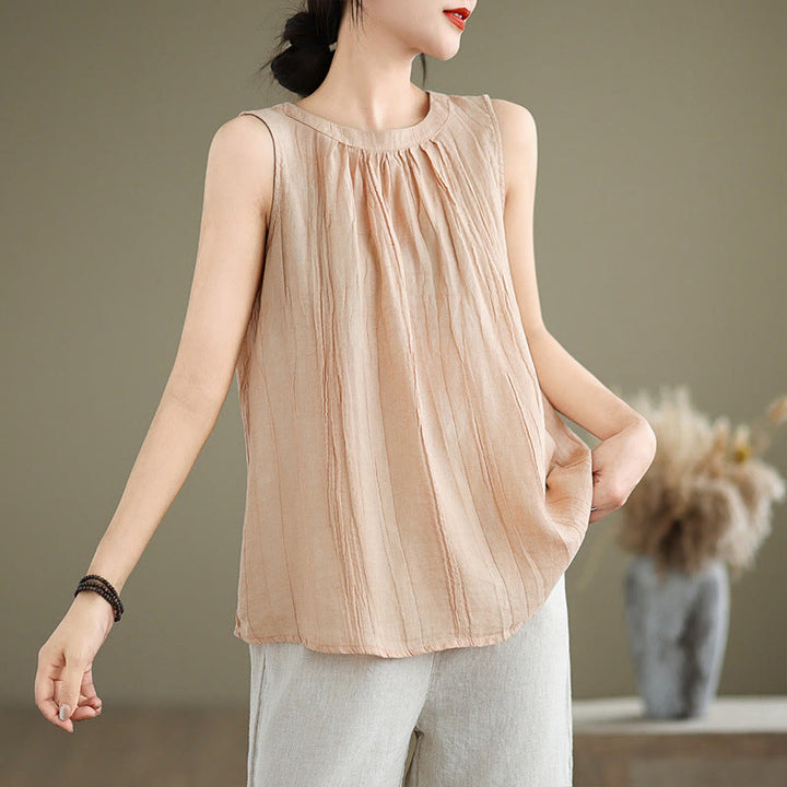 Chaleco sin mangas de algodón y lino con cuello redondo y diseño simple de arrugas de verano para mujer con Buddha Stones - PeachPuff - US8-10，UK/AU12-14，EU40-42 (2XL) - image 26