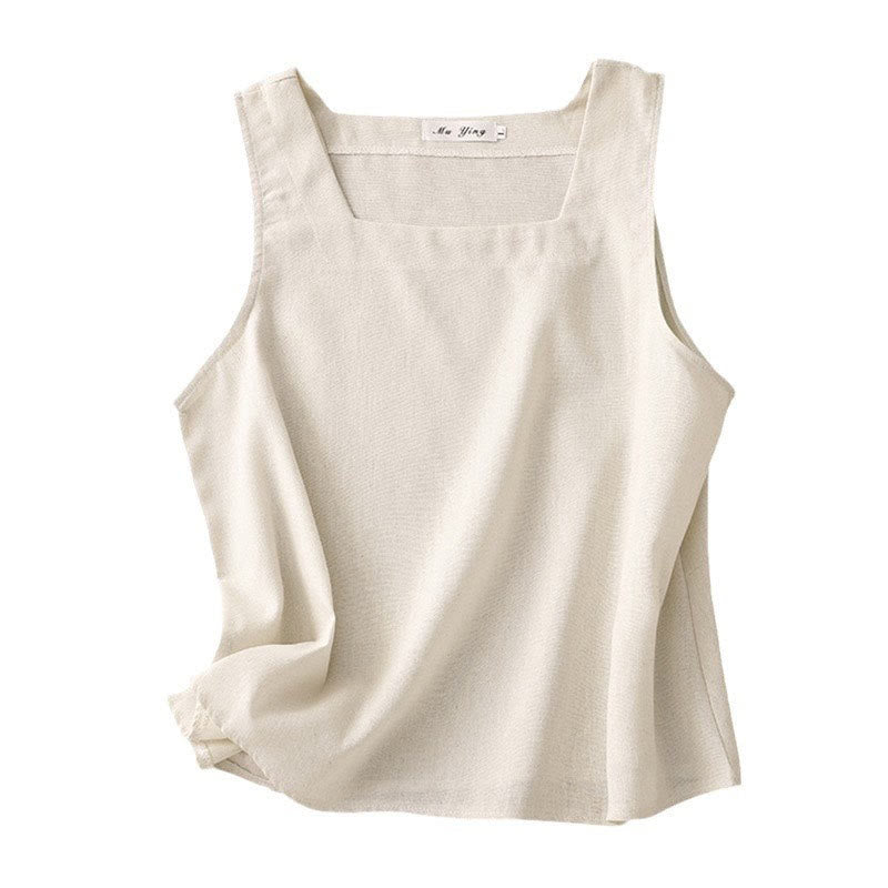Chaleco sin mangas de lino y algodón con cuello cuadrado de verano para mujer con Buddha Stones - image 10