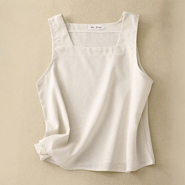 Chaleco sin mangas de lino y algodón con cuello cuadrado de verano para mujer con Buddha Stones - Beige - US8-10，UK/AU12-14，EU40-42 (2XL) - image 4