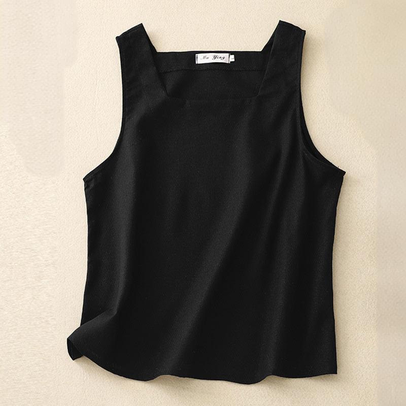 Chaleco sin mangas de lino y algodón con cuello cuadrado de verano para mujer con Buddha Stones - Negro - US8-10，UK/AU12-14，EU40-42 (2XL) - image 11