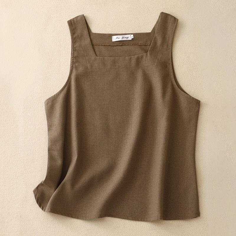 Chaleco sin mangas de lino y algodón con cuello cuadrado de verano para mujer con Buddha Stones - Tierra de siena - US8-10，UK/AU12-14，EU40-42 (2XL) - image 0