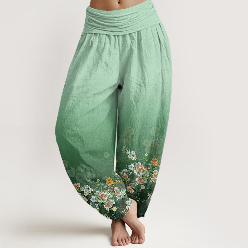 Pantalones harén con cintura elástica para mujer, diseño de rosas coloridas y piedras de Buddha Stones - Aguamarina - US22，UK/AU26，EU54 (6XL) - image 0