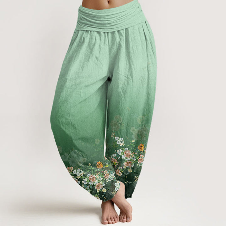 Pantalones harén con cintura elástica para mujer, diseño de rosas coloridas y piedras de Buddha Stones - Aguamarina - US22，UK/AU26，EU54 (6XL) - image 0