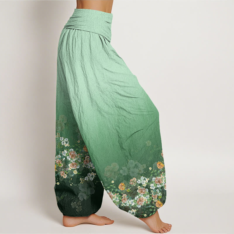 Pantalones bombachos de cintura elástica para mujer con diseño de rosas de colores y piedras de Buddha Stones, de algodón. - image 2
