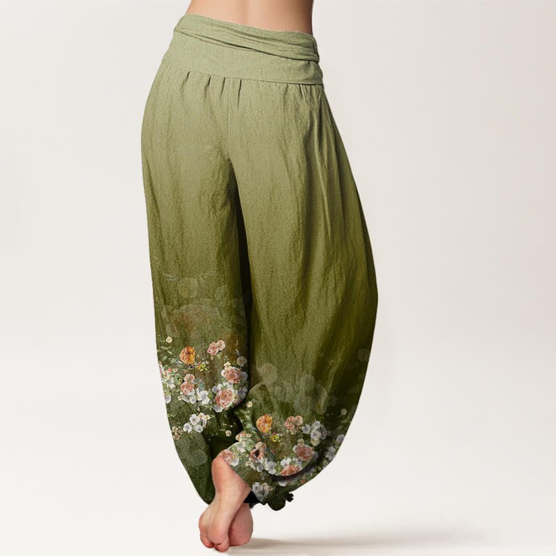 Pantalones harén con cintura elástica para mujer, diseño de rosas coloridas y piedras de Buddha Stones - image 5
