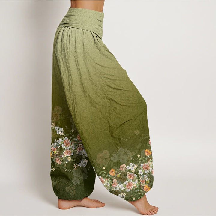 Pantalones bombachos de cintura elástica para mujer con diseño de rosas de colores y piedras de Buddha Stones, de algodón. - image 6