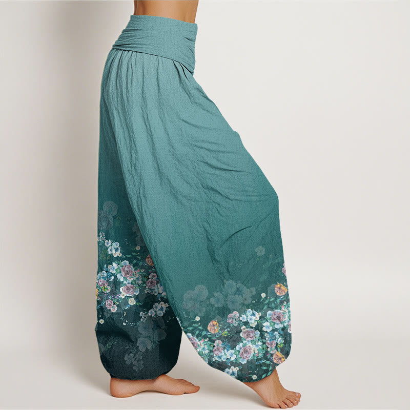 Pantalones bombachos de cintura elástica para mujer con diseño de rosas de colores y piedras de Buddha Stones, de algodón. - image 8