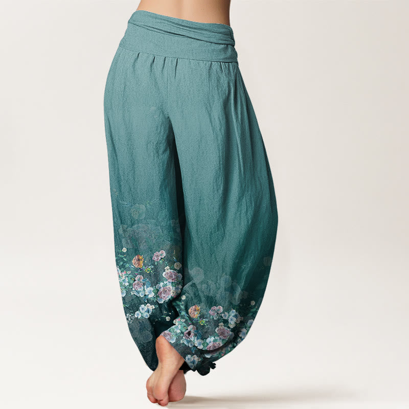 Pantalones harén con cintura elástica para mujer, diseño de rosas coloridas y piedras de Buddha Stones - image 9
