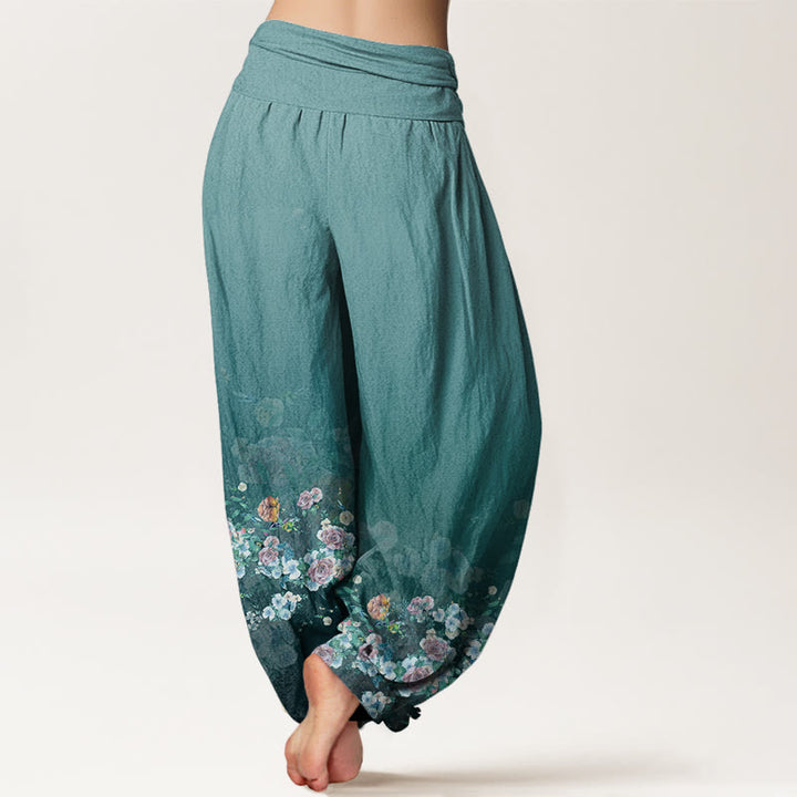 Pantalones harén con cintura elástica para mujer, diseño de rosas coloridas y piedras de Buddha Stones - image 9