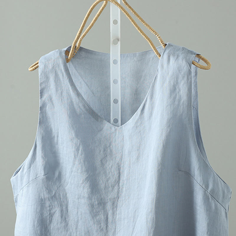 Chaleco sin mangas de algodón con cuello en V y diseño vintage de Buddha Stones para mujer