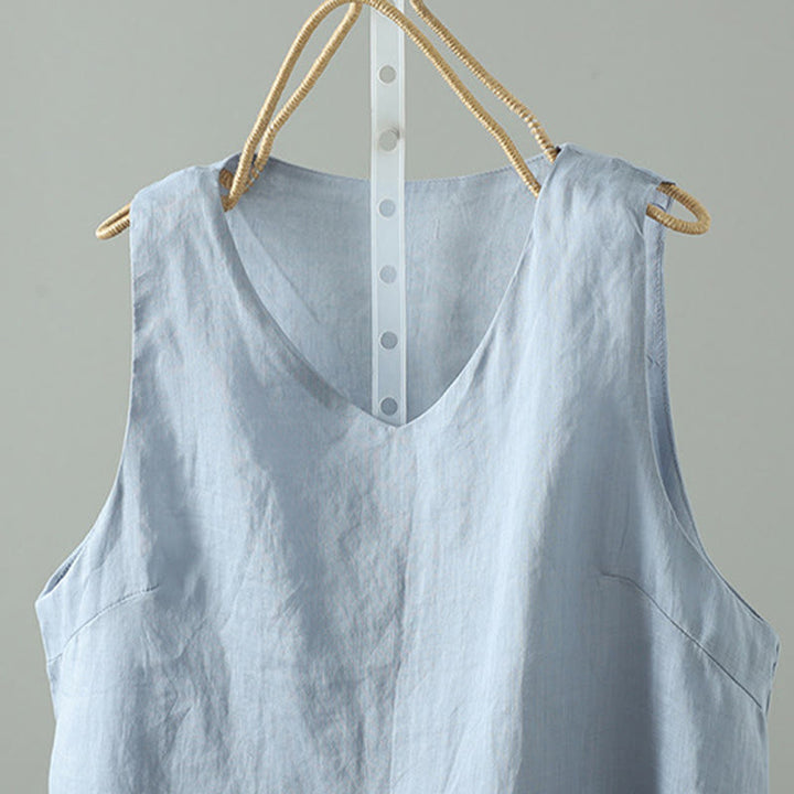 Chaleco sin mangas de algodón con cuello en V y diseño vintage de Buddha Stones para mujer