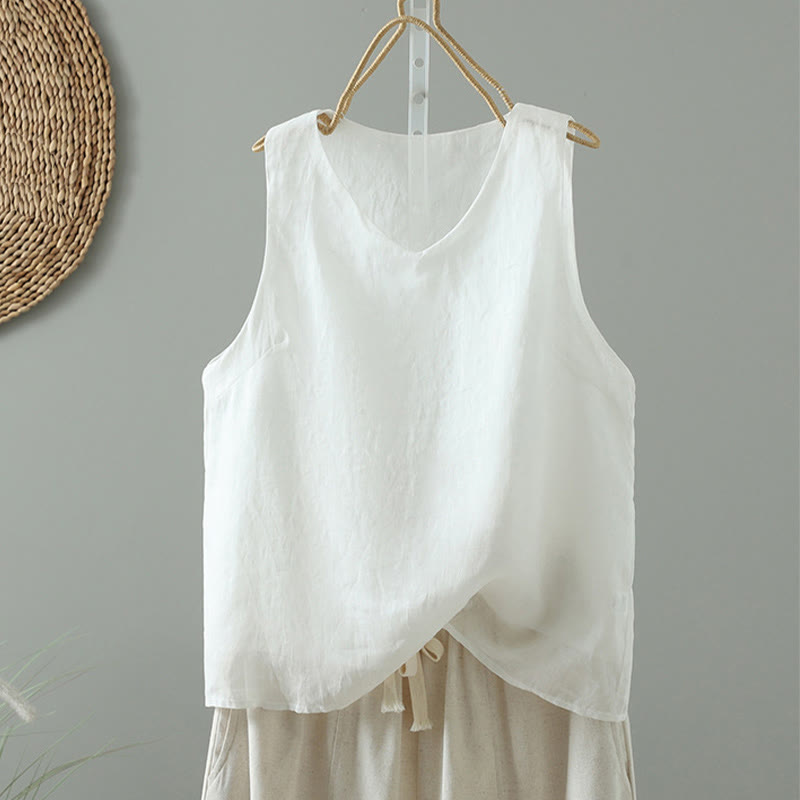 Chaleco sin mangas de algodón con cuello en V y diseño vintage de Buddha Stones para mujer