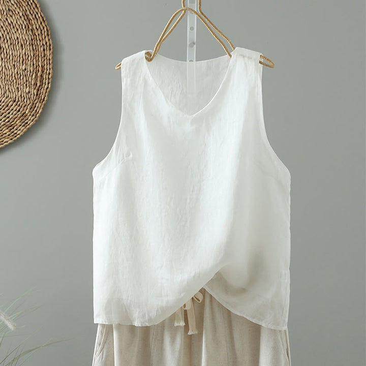 Chaleco sin mangas de algodón con cuello en V y diseño vintage de Buddha Stones para mujer