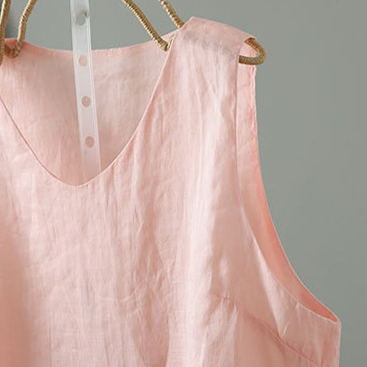 Chaleco sin mangas de algodón con cuello en V y diseño vintage de Buddha Stones para mujer