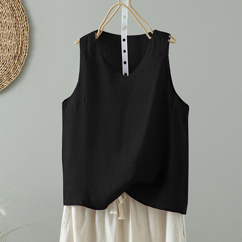 Chaleco sin mangas de algodón con cuello en V y diseño vintage de Buddha Stones para mujer
