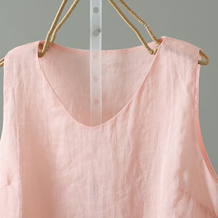 Chaleco sin mangas de algodón con cuello en V y diseño vintage de Buddha Stones para mujer