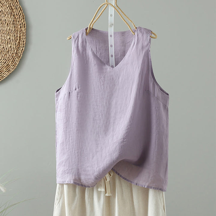 Chaleco sin mangas de algodón con cuello en V y diseño vintage de Buddha Stones para mujer