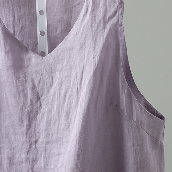 Chaleco sin mangas de algodón con cuello en V y diseño vintage de Buddha Stones para mujer