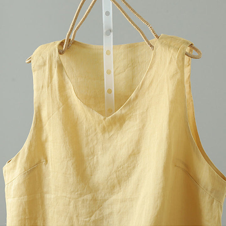Chaleco sin mangas de algodón con cuello en V y diseño vintage de Buddha Stones para mujer