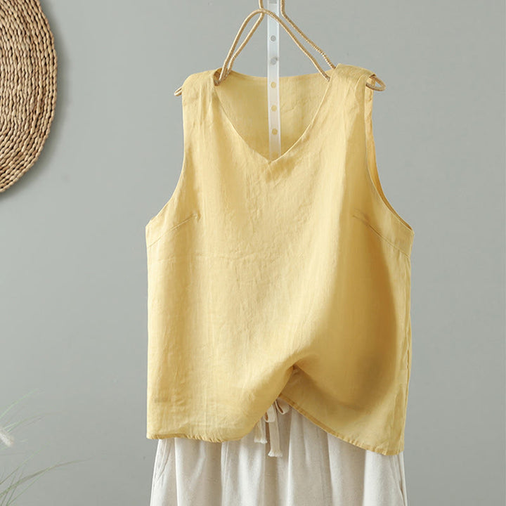 Chaleco sin mangas de algodón con cuello en V y diseño vintage de Buddha Stones para mujer