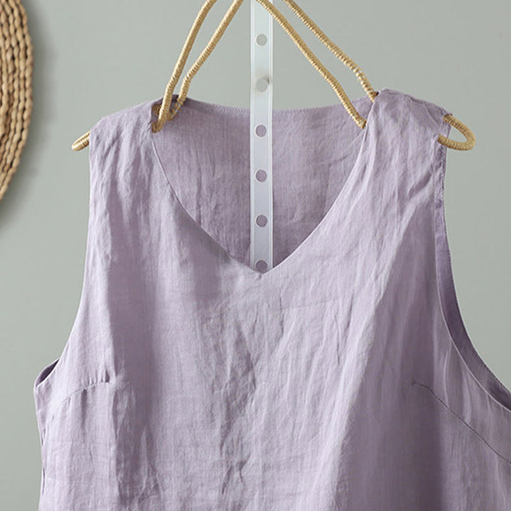 Chaleco sin mangas de algodón con cuello en V y diseño vintage de Buddha Stones para mujer
