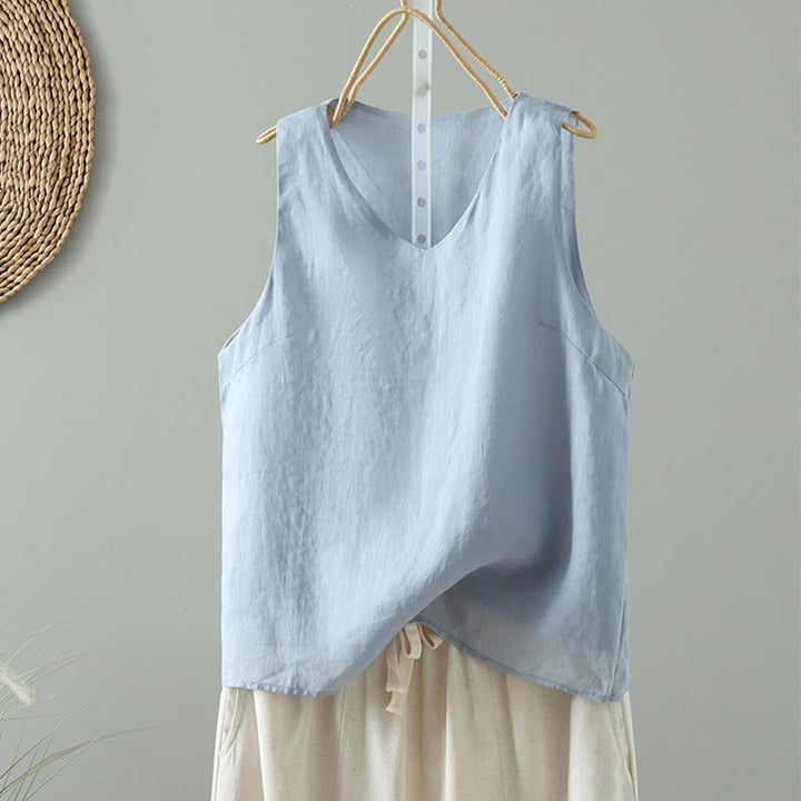 Chaleco sin mangas de algodón con cuello en V y diseño vintage de Buddha Stones para mujer