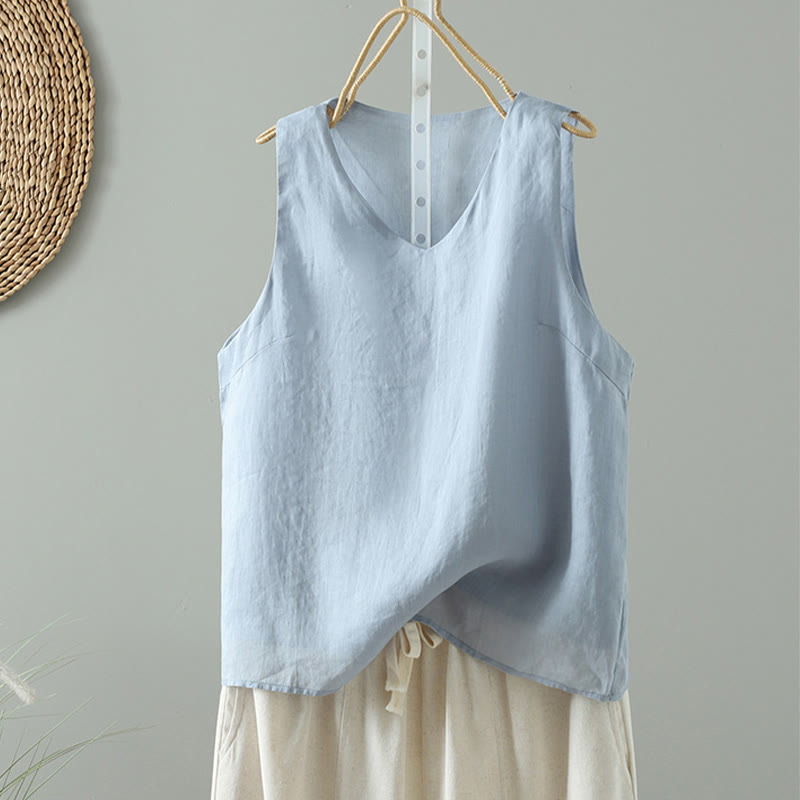 Chaleco sin mangas de algodón con cuello en V y diseño vintage de Buddha Stones para mujer - Azul claro - US8-10，UK/AU12-14，EU40-42 (2XL) - image 0