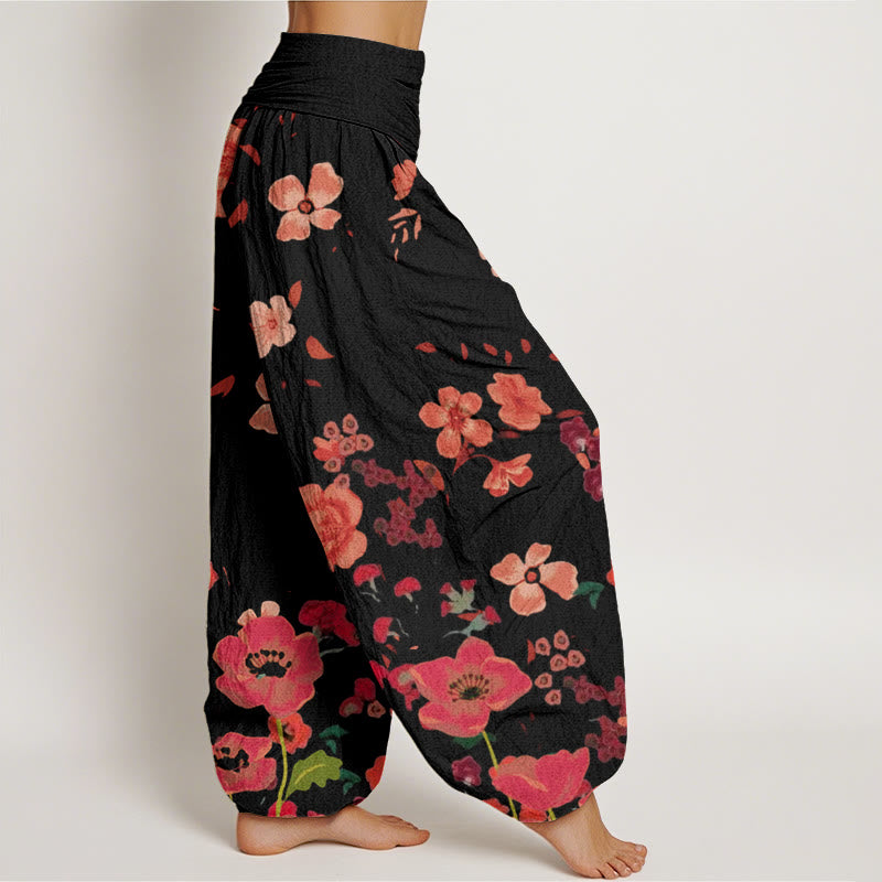 Pantalones harén con cintura elástica para mujer, diseño de amapolas rojas y piedras de Buddha Stones - image 3